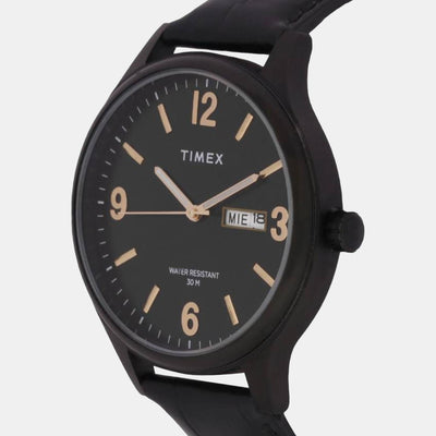 Fashion Men Quartz Black Dial Analog Leather Watch TWEG18403