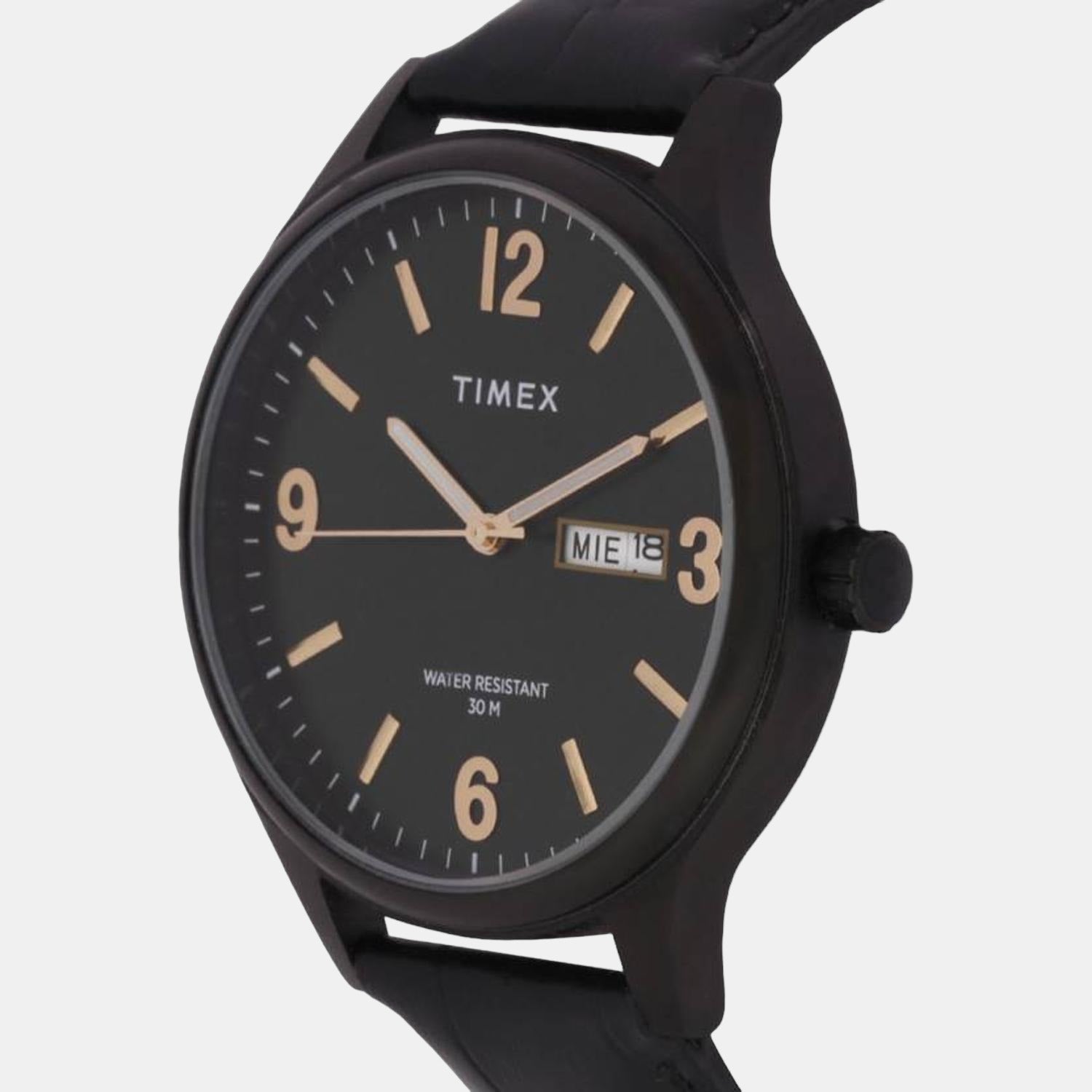 Fashion Men Quartz Black Dial Analog Leather Watch TWEG18403
