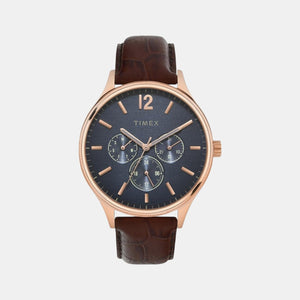 Fashion Men Quartz Blue Dial Chronograph Leather Watch TWEG18404