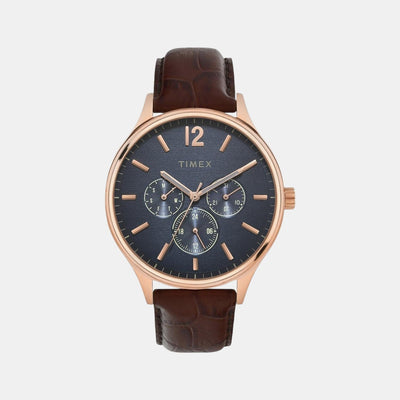 Fashion Men Quartz Blue Dial Chronograph Leather Watch TWEG18404