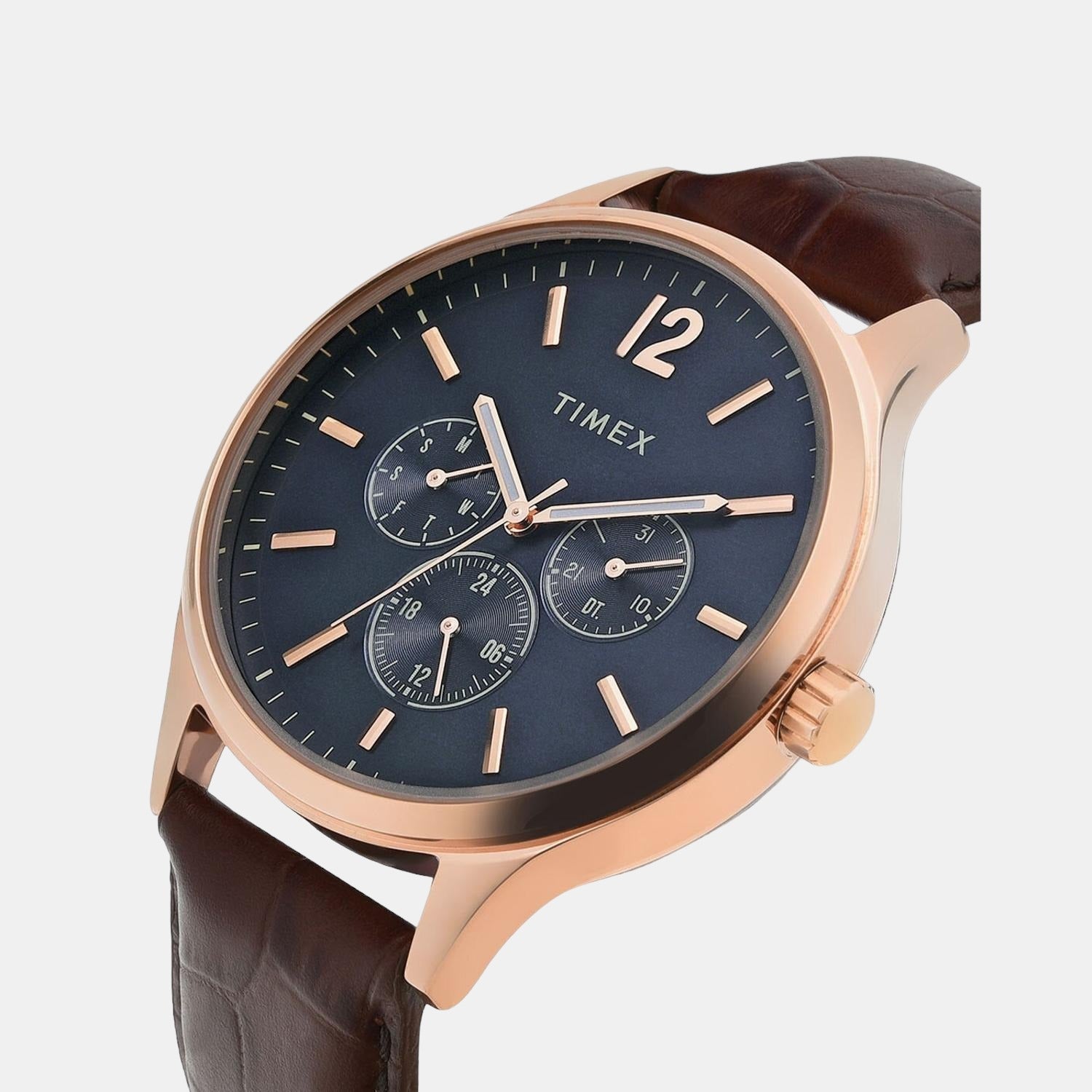 Fashion Men Quartz Blue Dial Chronograph Leather Watch TWEG18404