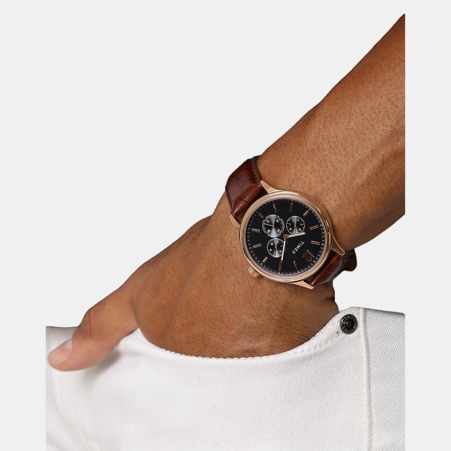 Fashion Men Quartz Blue Dial Chronograph Leather Watch TWEG18404