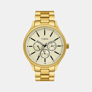 Fashion Men Quartz Beige Dial Chronograph Stainless Steel Watch TWEG18415