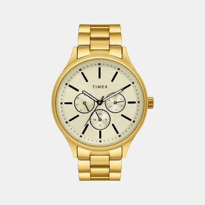 Fashion Men Quartz Beige Dial Chronograph Stainless Steel Watch TWEG18415