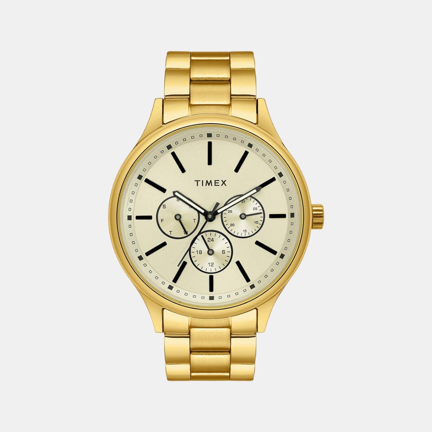 Fashion Men Quartz Beige Dial Chronograph Stainless Steel Watch TWEG18415