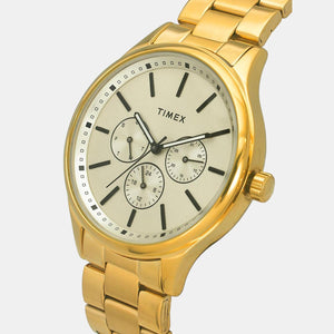 Fashion Men Quartz Beige Dial Chronograph Stainless Steel Watch TWEG18415