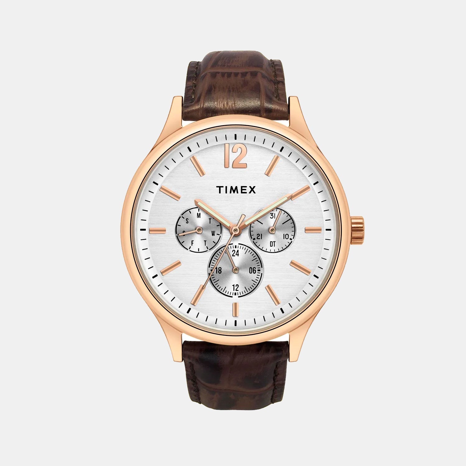 Fashion Men Quartz White Dial Multi-Function Leather Watch TWEG18433