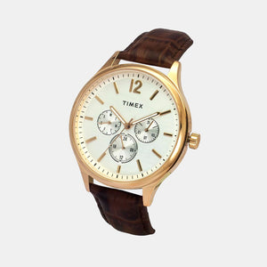 Fashion Men Quartz White Dial Multi-Function Leather Watch TWEG18433