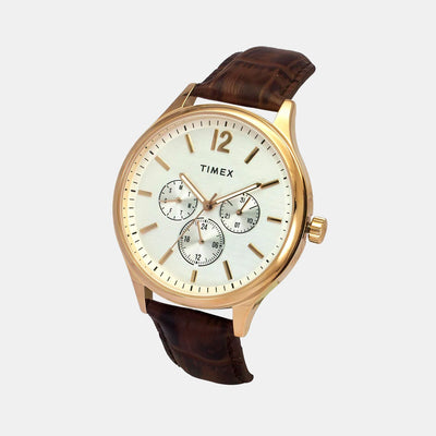 Fashion Men Quartz White Dial Multi-Function Leather Watch TWEG18433