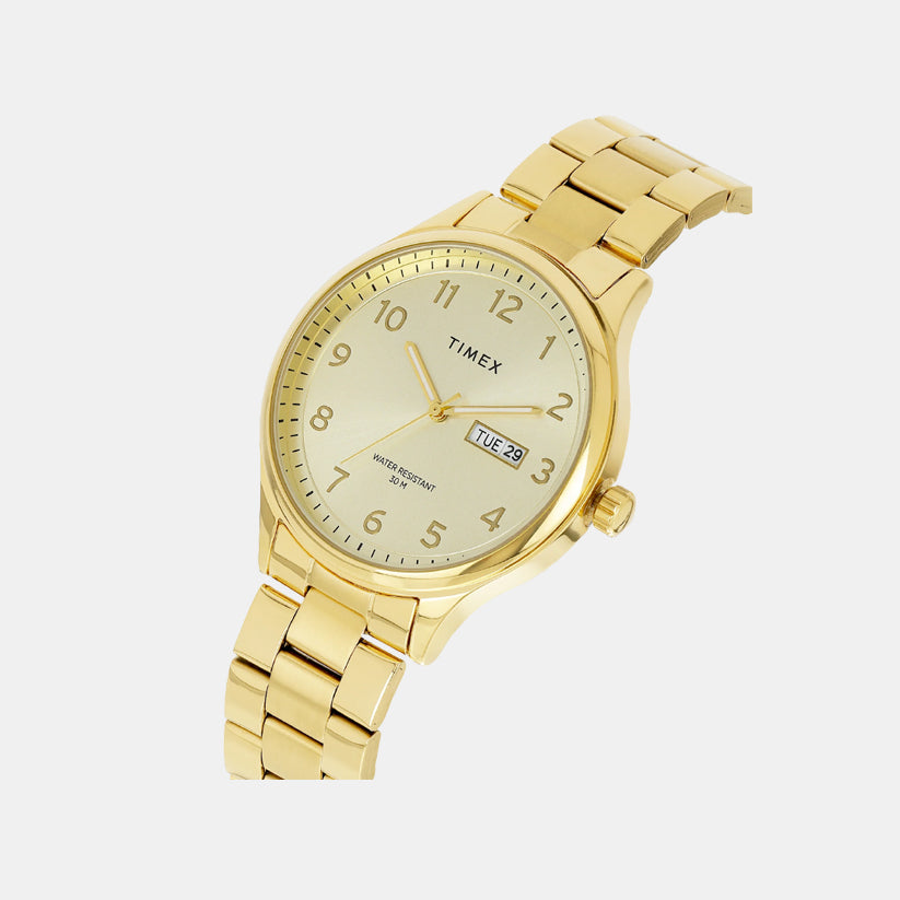 Fashion Men Quartz Champagne Dial Analog Stainless Steel Watch TWEG18442