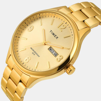 Fashion Men Quartz Champagne Dial Analog Stainless Steel Watch TWEG18444