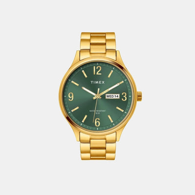 Fashion Men Quartz Green Dial Analog Stainless Steel Watch TWEG18445