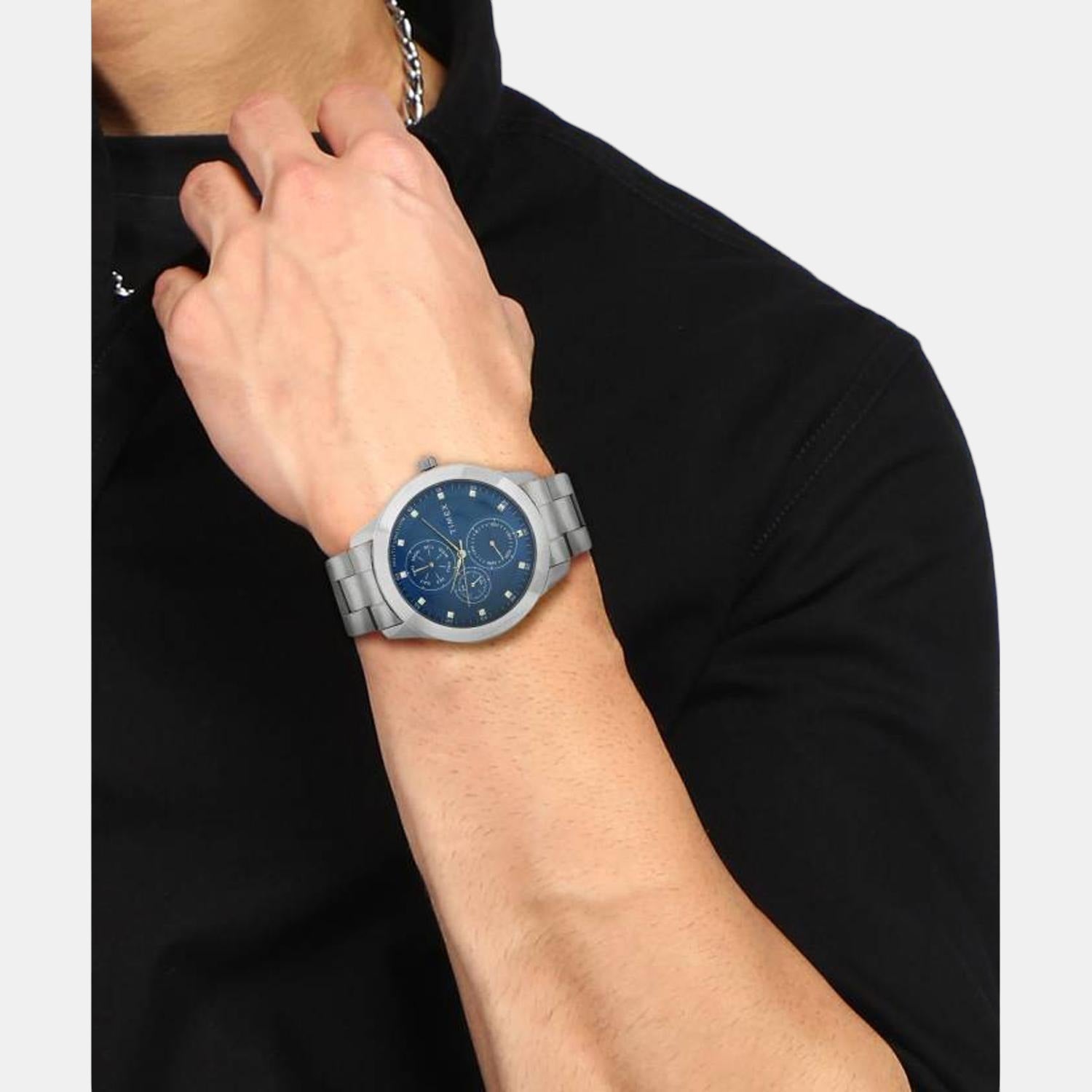 Fashion Men Quartz Blue Dial Chronograph Stainless Steel Watch TWEG18503