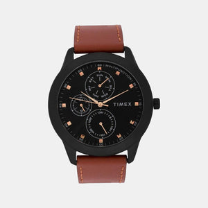Fashion Men Quartz Black Dial Chronograph Leather Watch TWEG18505