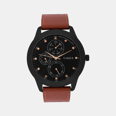 Fashion Men Quartz Black Dial Chronograph Leather Watch TWEG18505