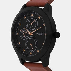 Fashion Men Quartz Black Dial Chronograph Leather Watch TWEG18505