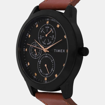 Fashion Men Quartz Black Dial Chronograph Leather Watch TWEG18505
