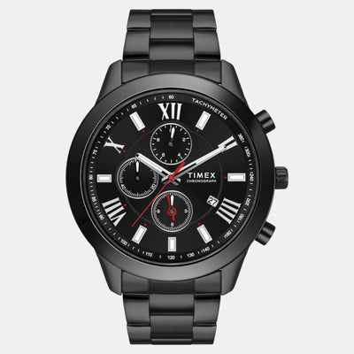 Fashion Men Quartz Black Dial Chronograph Stainless Steel Watch TWEG18518
