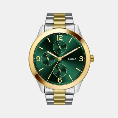 Fashion Men Quartz Green Dial Multi-Function Stainless Steel Watch TWEG18525