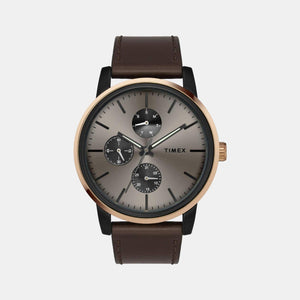 Fashion Men Quartz Brown Dial Multi-Function Leather Watch TWEG18903