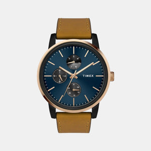 Fashion Men Quartz Blue Dial Multi-Function Leather Watch TWEG18904