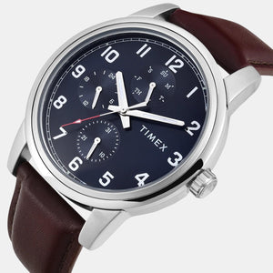 Fashion Men Quartz Blue Dial Multi-Function Leather Watch TWEG18906
