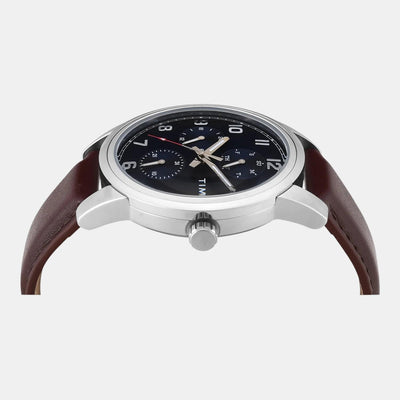 Fashion Men Quartz Blue Dial Multi-Function Leather Watch TWEG18906