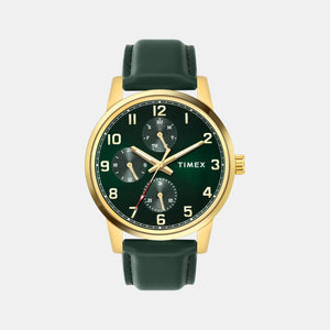 Fashion Men Quartz Green Dial Multi-Function Leather Watch TWEG18907