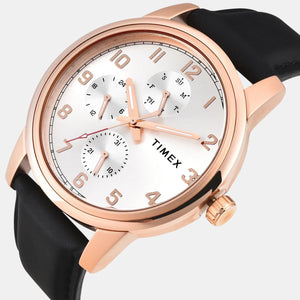 Fashion Men Quartz Silver Dial Multi-Function Leather Watch TWEG18908