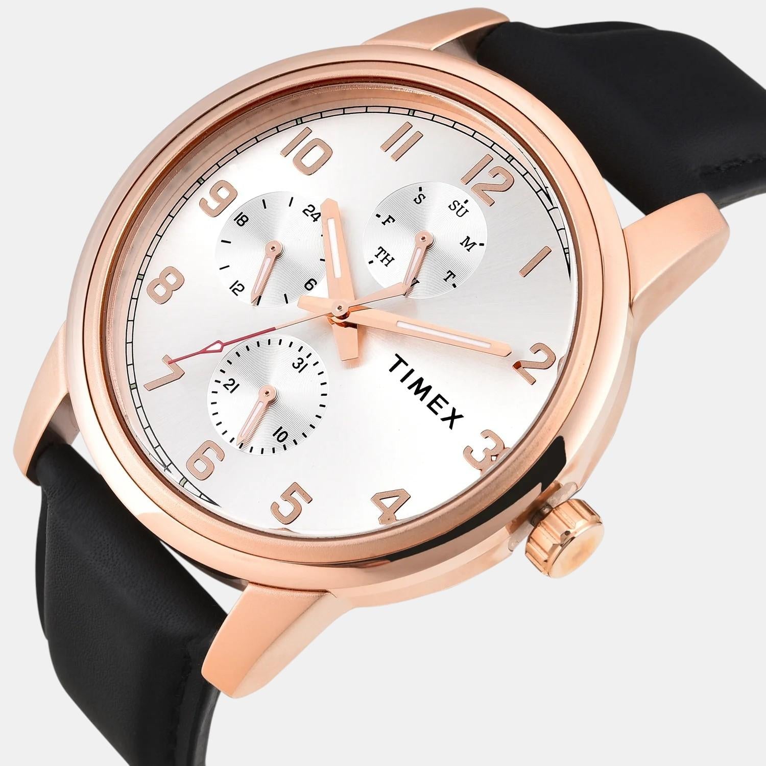 Fashion Men Quartz Silver Dial Multi-Function Leather Watch TWEG18908