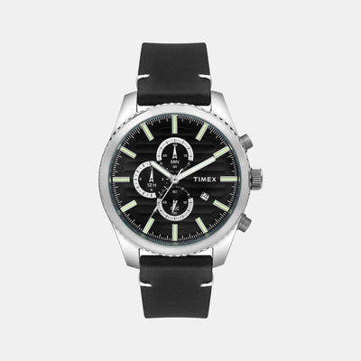 Fashion Men Quartz Black Dial Chronograph Leather Watch TWEG19500