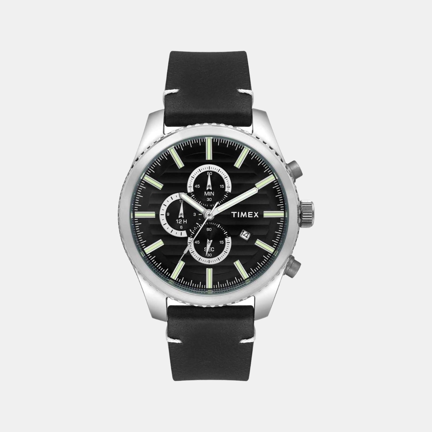 Fashion Men Quartz Black Dial Chronograph Leather Watch TWEG19500