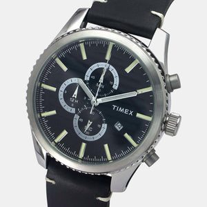 Fashion Men Quartz Black Dial Chronograph Leather Watch TWEG19500