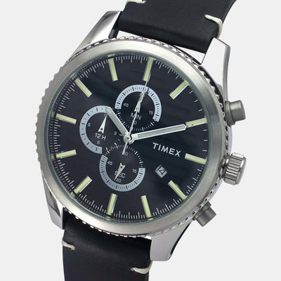 Fashion Men Quartz Black Dial Chronograph Leather Watch TWEG19500