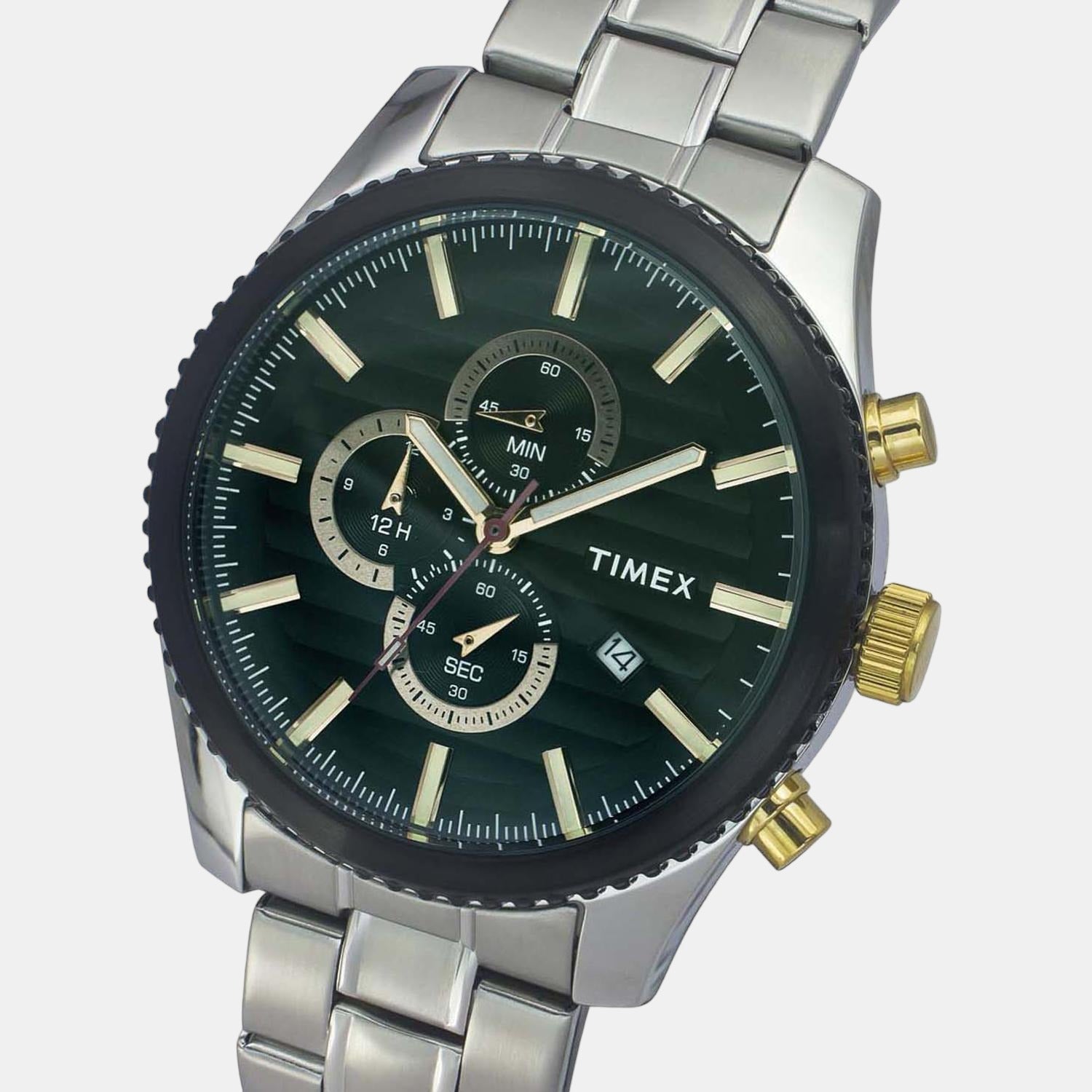 Fashion Men Quartz Green Dial Chronograph Stainless Steel Watch TWEG19501