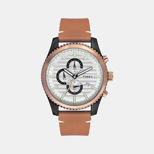 Fashion Men Quartz Silver Dial Chronograph Leather Watch TWEG19502