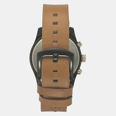 Fashion Men Quartz Silver Dial Chronograph Leather Watch TWEG19502