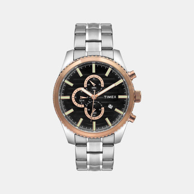 Fashion Men Quartz Black Dial Chronograph Stainless Steel Watch TWEG19504