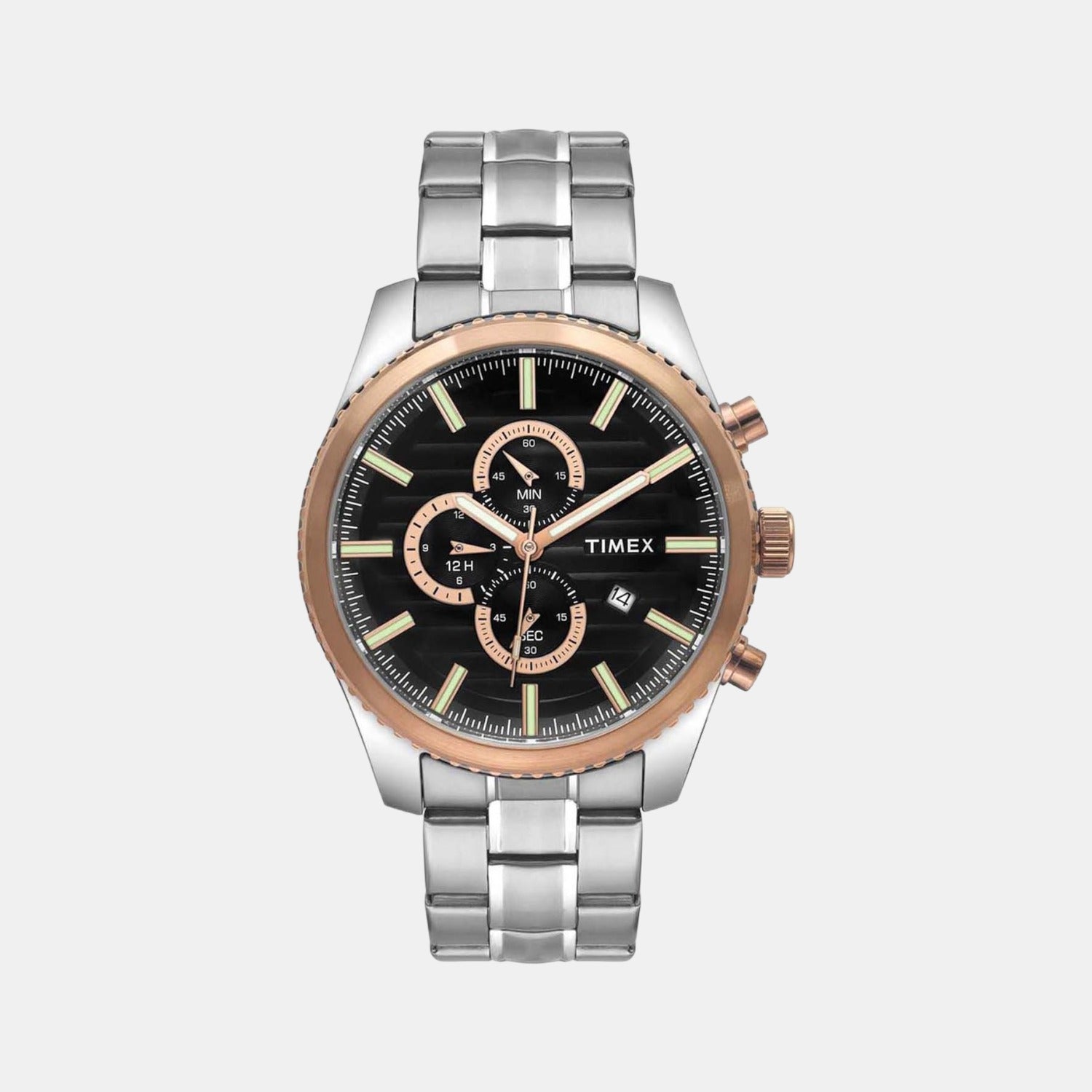 Fashion Men Quartz Black Dial Chronograph Stainless Steel Watch TWEG19504