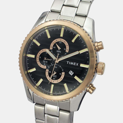 Fashion Men Quartz Black Dial Chronograph Stainless Steel Watch TWEG19504
