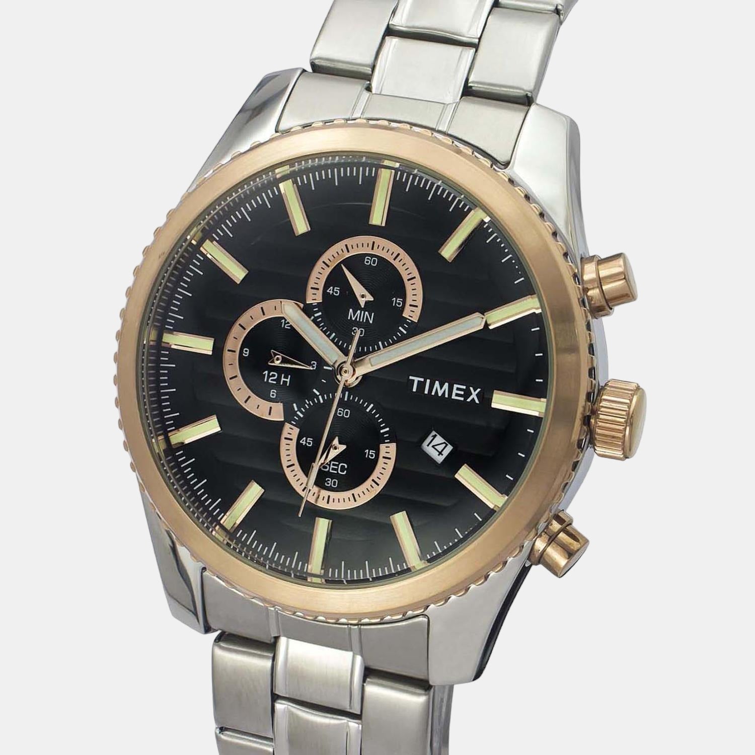 Fashion Men Quartz Black Dial Chronograph Stainless Steel Watch TWEG19504