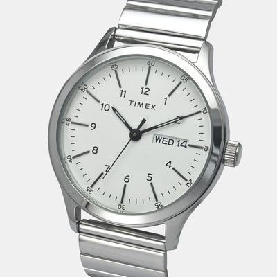 Fashion Men Quartz White Dial Analog Stainless Steel Watch TWEG19703