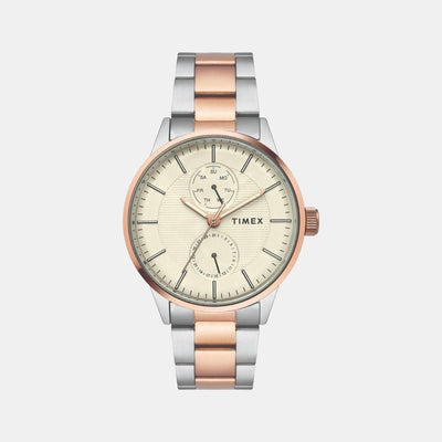 Fashion Men Quartz Beige Dial Chronograph Stainless Steel Watch TWEG19902