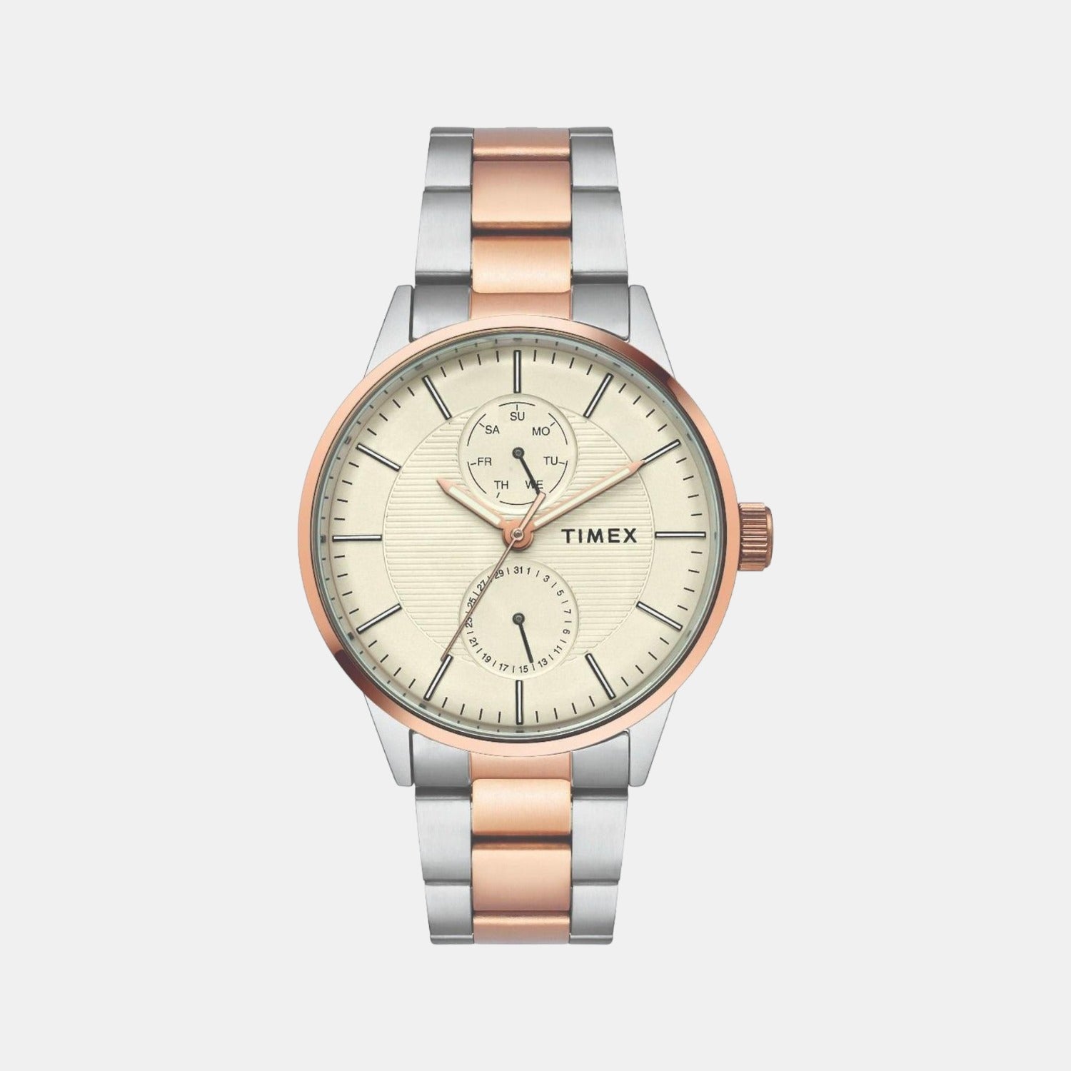 Fashion Men Quartz Beige Dial Chronograph Stainless Steel Watch TWEG19902