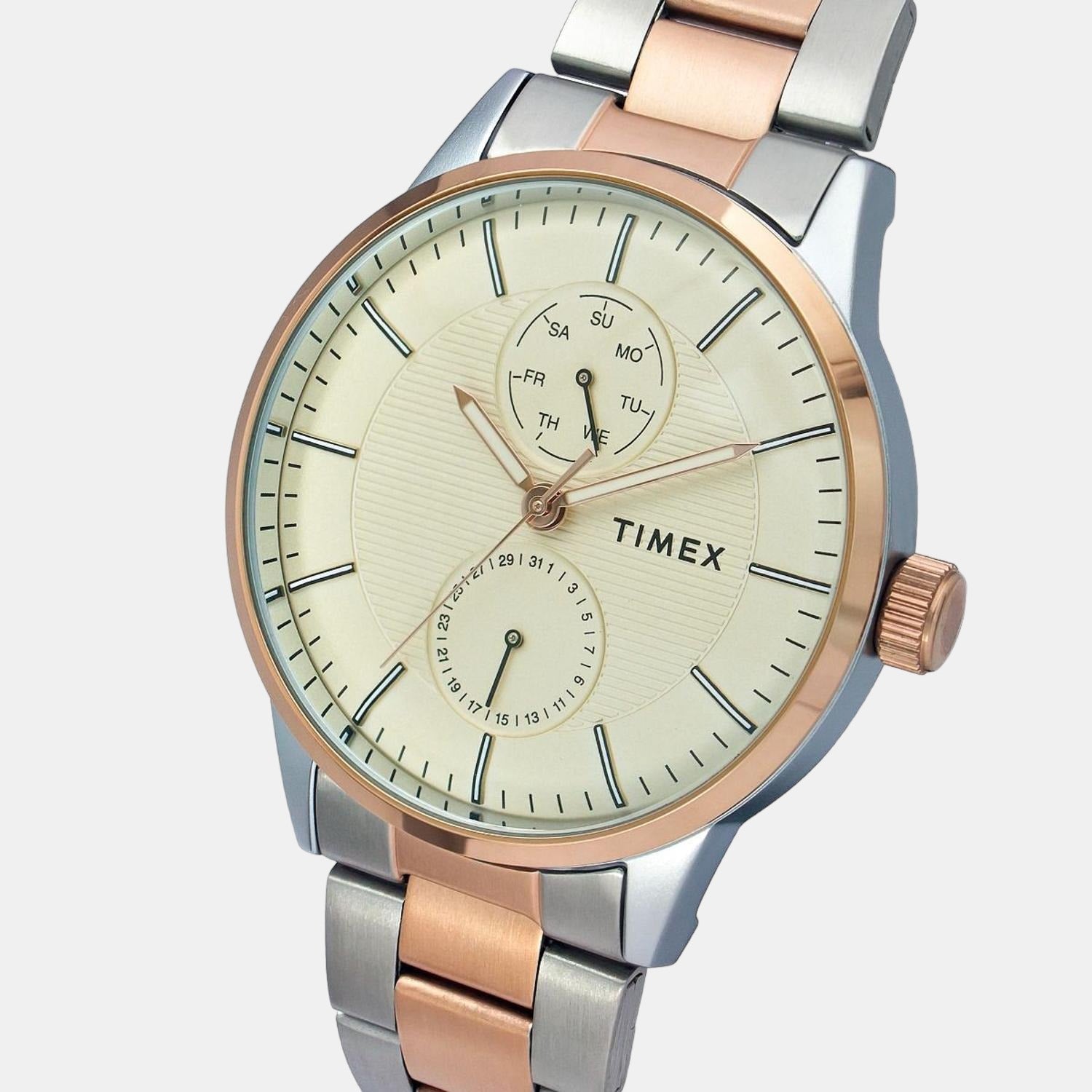 Fashion Men Quartz Beige Dial Chronograph Stainless Steel Watch TWEG19902