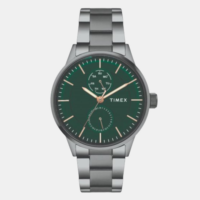 Fashion Men Quartz Green Dial Chronograph Stainless Steel Watch TWEG19905