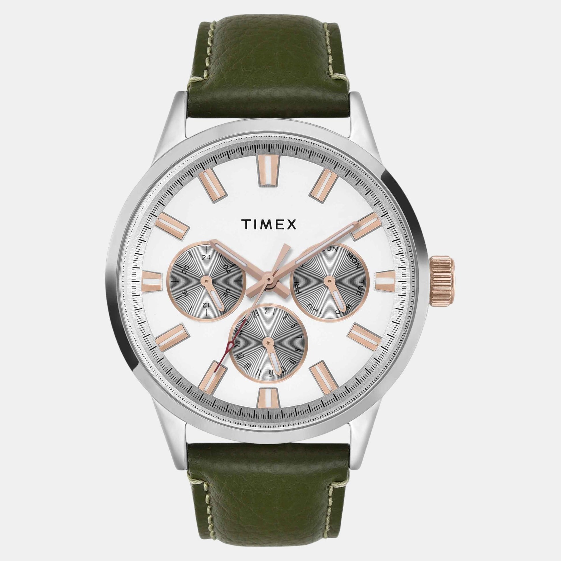 Fashion Men Quartz White Dial Multi-Function Leather Watch TWEG19926