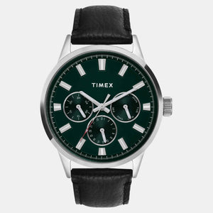 Fashion Men Quartz Green Dial Multi-Function Leather Watch TWEG19927