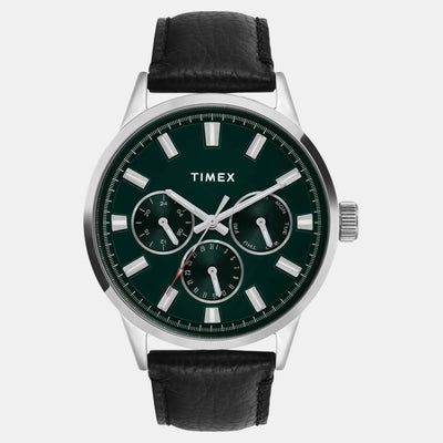 Fashion Men Quartz Green Dial Multi-Function Leather Watch TWEG19927