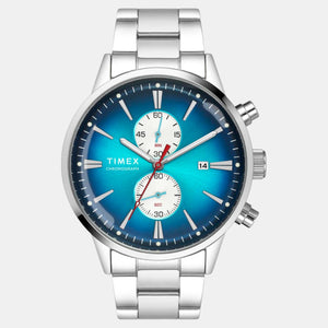 Fashion Men Quartz Teal Dial Chronograph Stainless Steel Watch TWEG19931